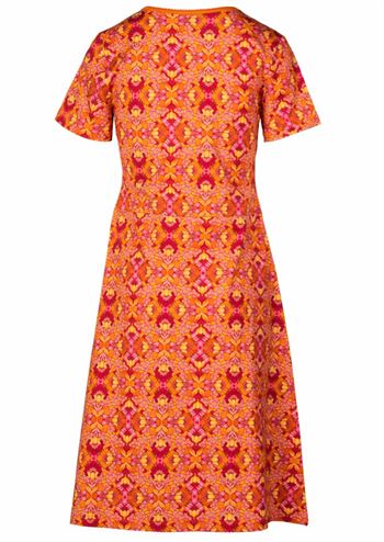 Orange kortærmet retro kjole med blomstreprint fra Lalamour